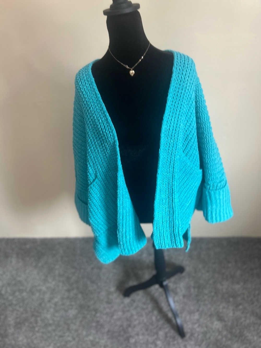 POL Teal-Turquoise Open-Front Chunky Knit Women's Cardigan Size Large Boho - Picture 4 of 7